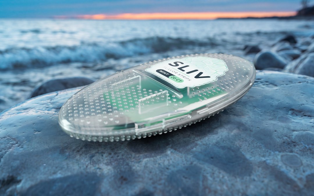 A SLIV case on a lakeshore stone at blue hour